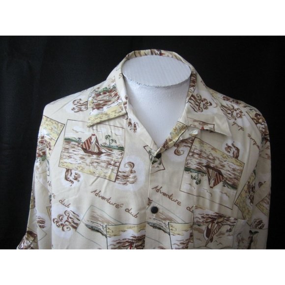 RINGO SPORT VTG 1990s Men Hawaiian ALOHA shirt XL 25" p2p rayon sailboat fishing - Picture 4 of 8